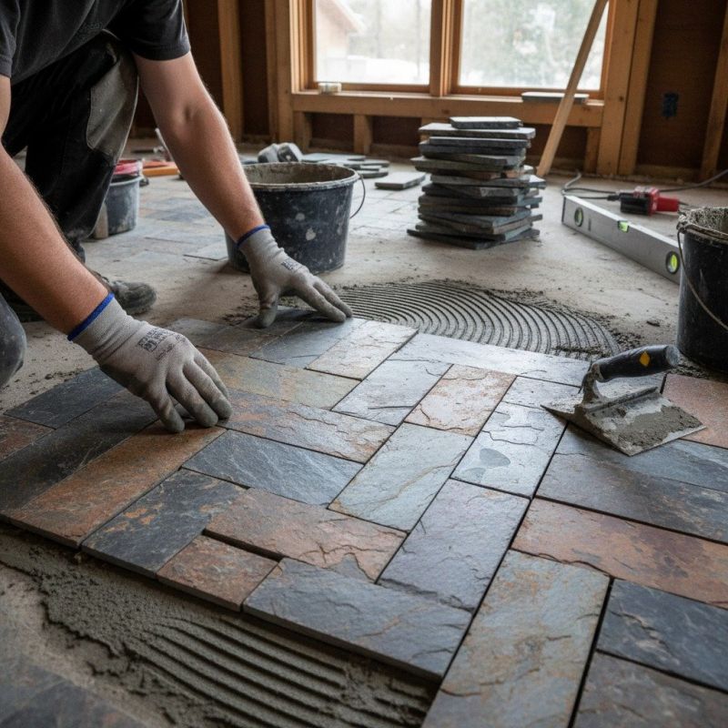 Slate Tile Floor Installation detail